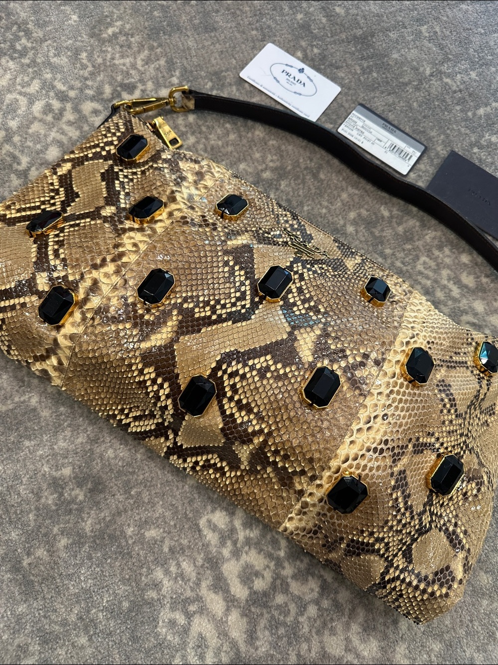 PRADA PITONE PIETRE JEWELED SNAKESKIN BAG - Picture 3 of 15